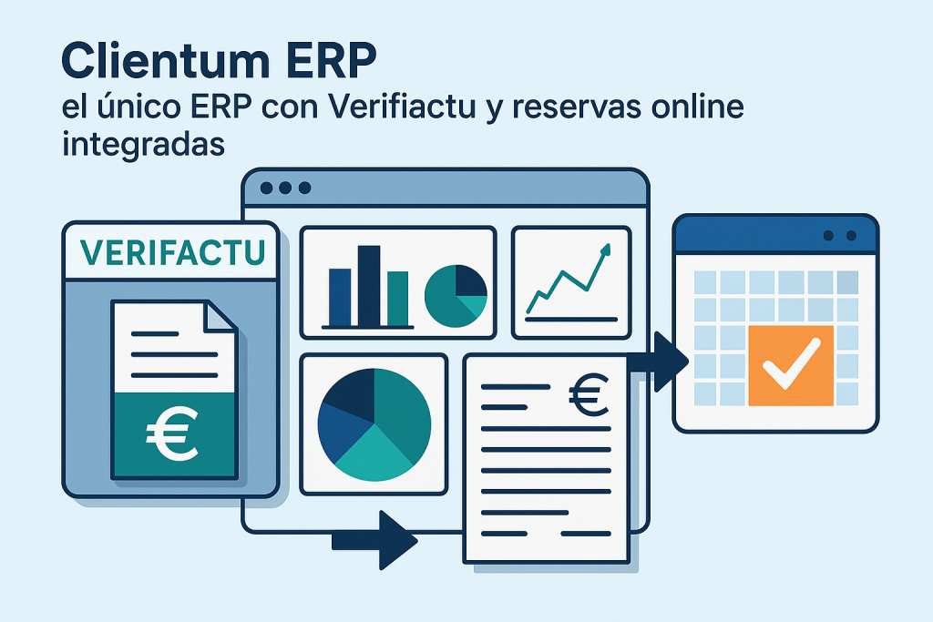 Panel de Clientum ERP con facturación electrónica Verifactu y reservas online integradas