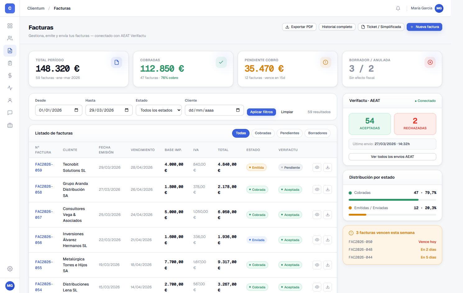 Módulo de facturación de Clientum