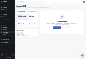 Escáner OCR de Clientum leyendo automáticamente los datos de un ticket o factura de gasto