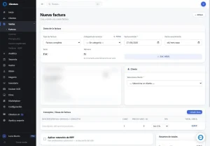 Pantalla de creación de una nueva factura en el programa de facturación de Clientum