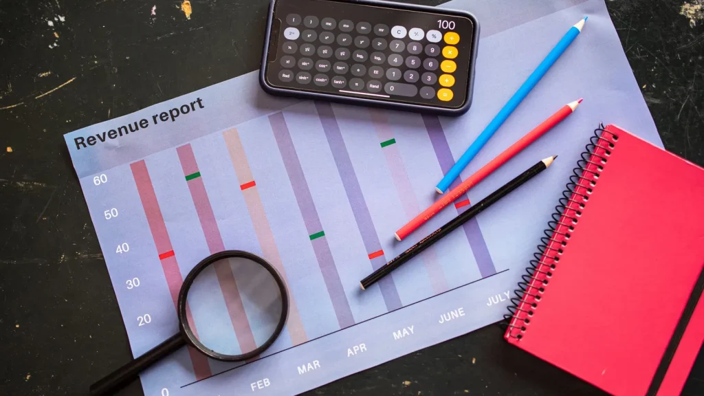 Informe de ingresos con calculadora para comparar beneficio bruto y beneficio neto